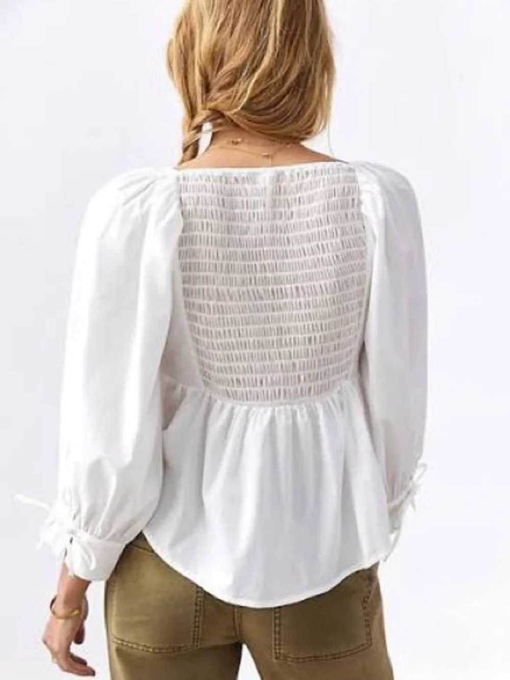 Anthropologie White Smocked Peplum Blouse